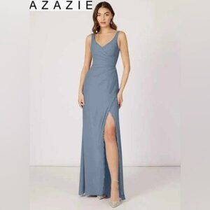 Azazie, Women's Renessa Lace Chiffon Dress - Dusty Blue. Size: Custom Size. NWT